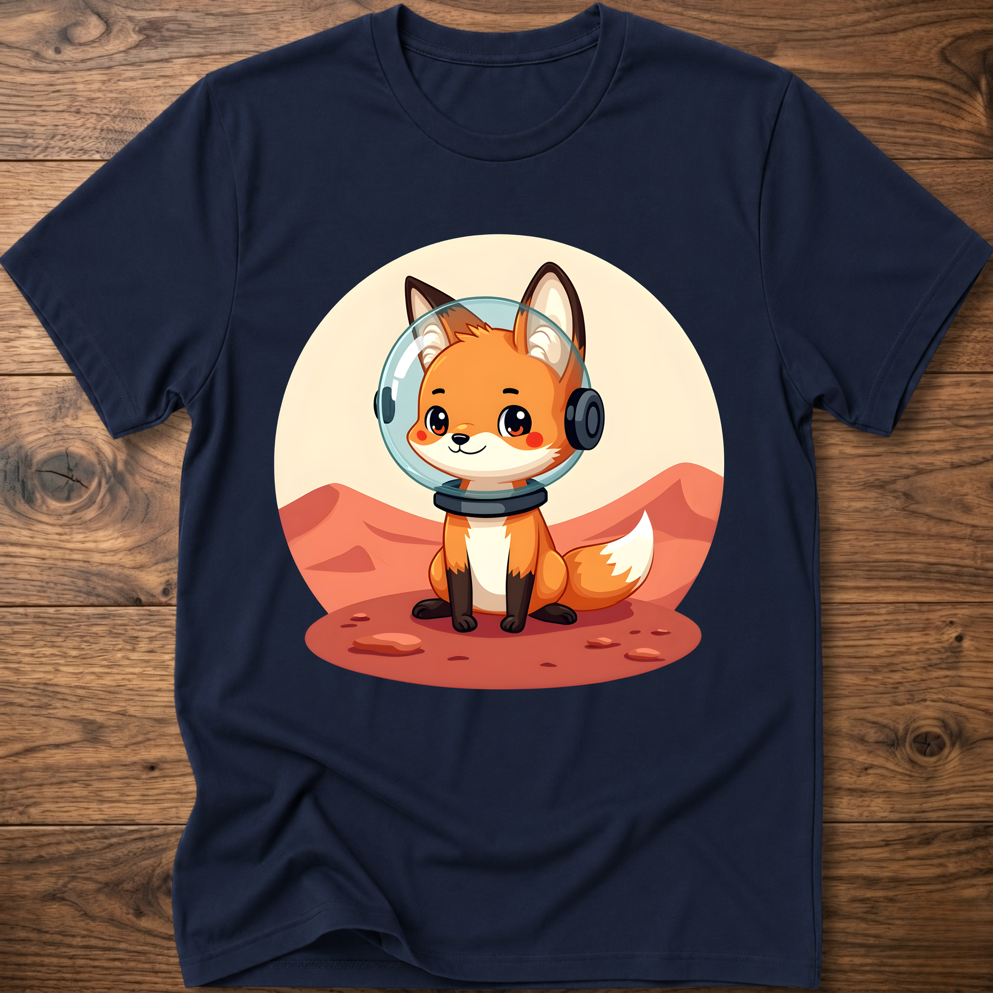 Navy T-shirt with cute fox astronaut helmet front print