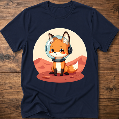 Navy T-shirt with cute fox astronaut helmet front print
