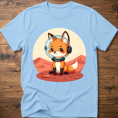 Light blue T-shirt with cute fox astronaut helmet front print
