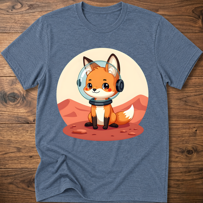 Heather blue T-shirt with cute fox astronaut helmet front print