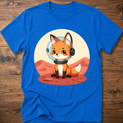 Royal blue T-shirt with cute fox astronaut helmet front print