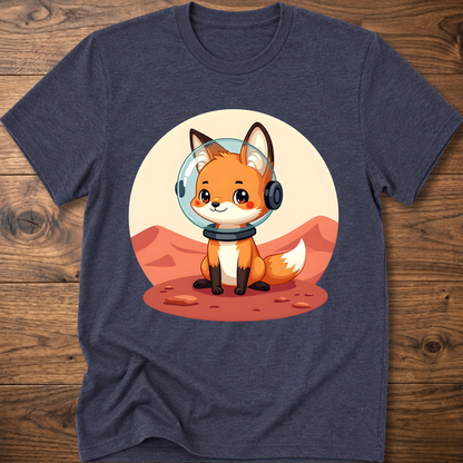 Heather navy T-shirt with cute fox astronaut helmet front print