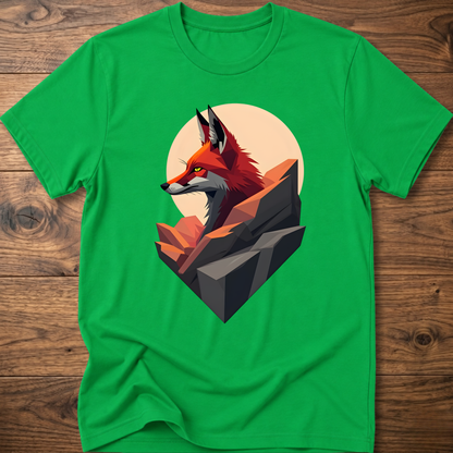 Green t-shirt with abstract fox graphic on front.