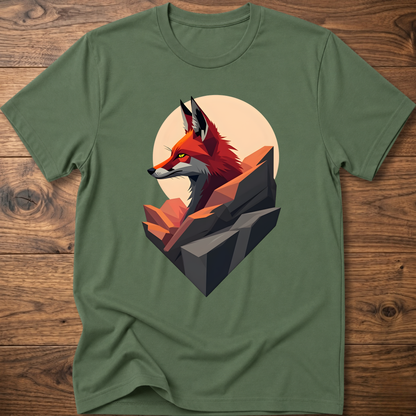 Military green t-shirt with abstract fox graphic on front.