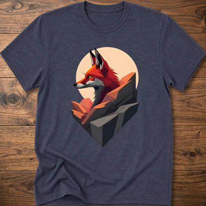 Heather navy t-shirt with abstract fox graphic on front.