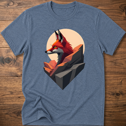 Heather indigo t-shirt with abstract fox graphic on front.