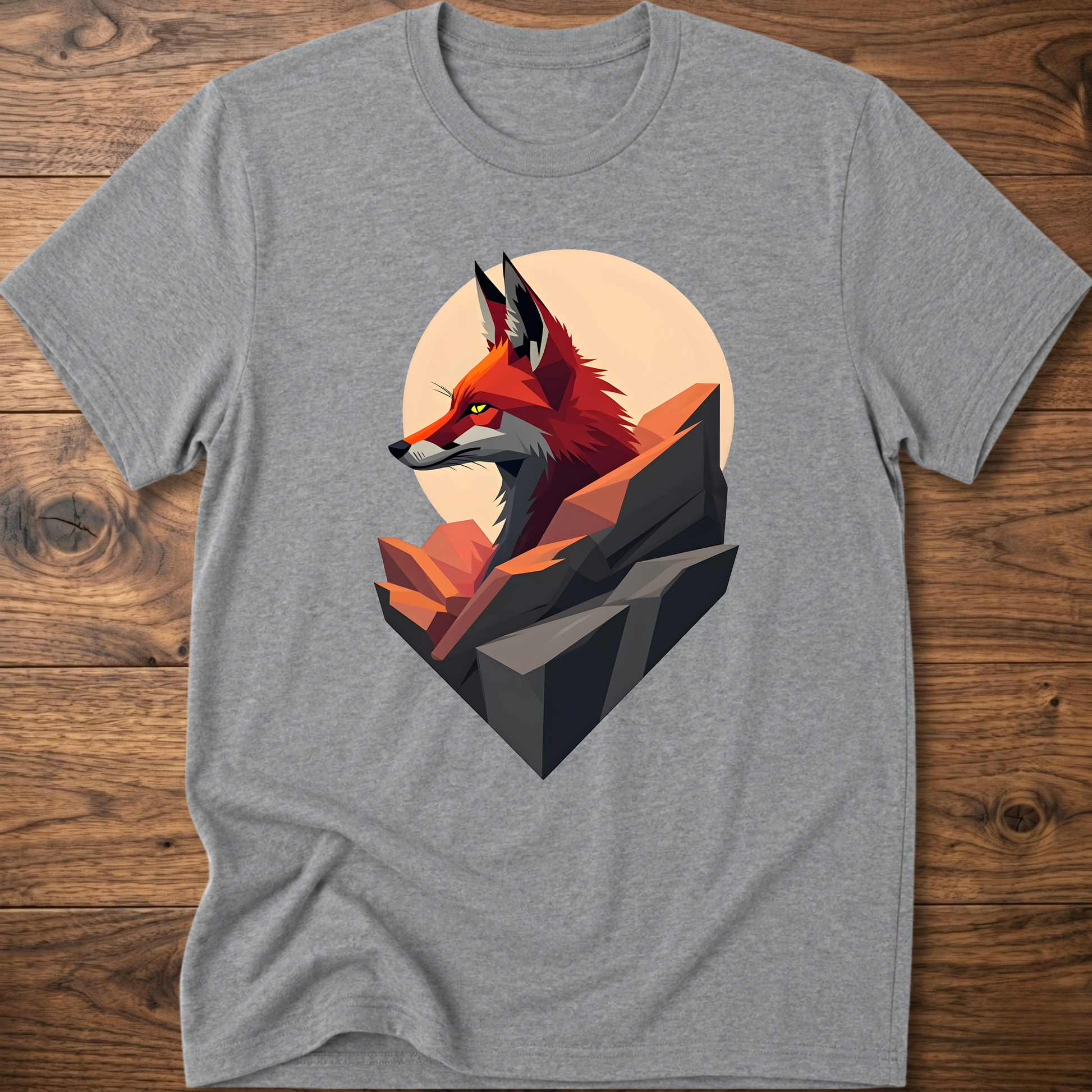 Heather gray t-shirt with abstract fox graphic on front.