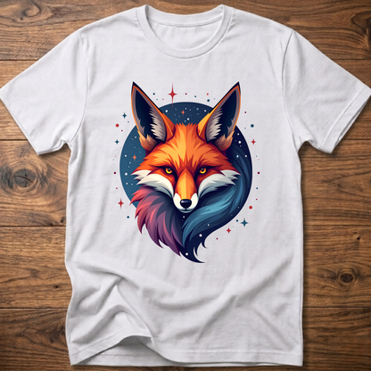White T-shirt with galactic fox head graphic and crew neck