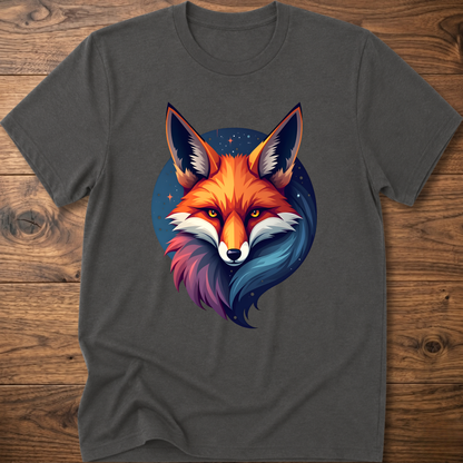 Charcoal T-shirt with galactic fox head graphic and crew neck