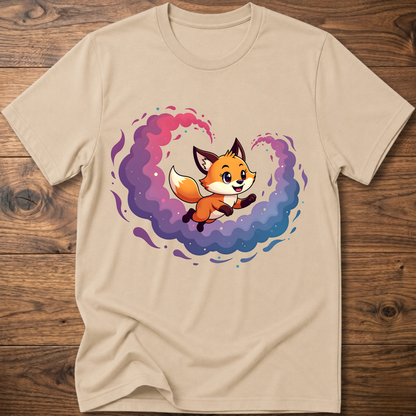 Sand T-shirt with cute fox graphic in colorful galaxy swirl