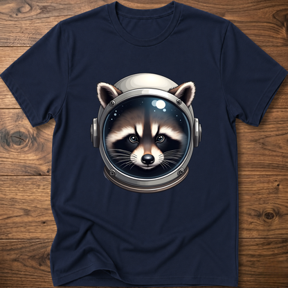 Navy crew-neck t-shirt with astronaut raccoon head graphic