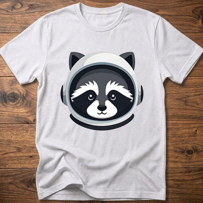 White raccoon astronaut t-shirt with large front helmet graphic