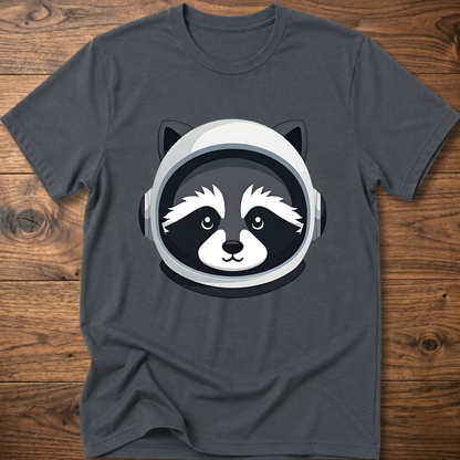 Dark heather gray raccoon astronaut t-shirt with large front helmet graphic