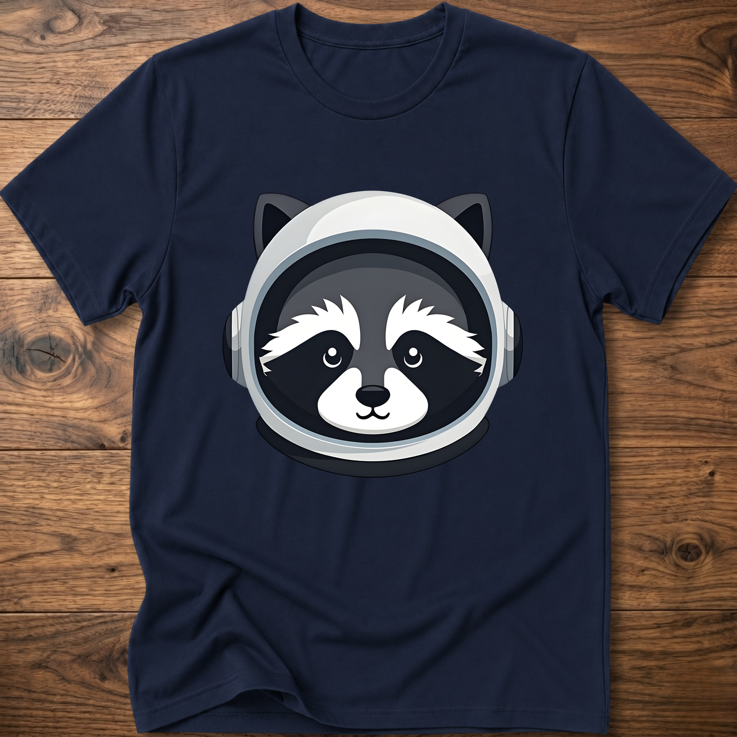 Navy raccoon astronaut t-shirt with large front helmet graphic
