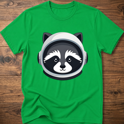 Green raccoon astronaut t-shirt with large front helmet graphic