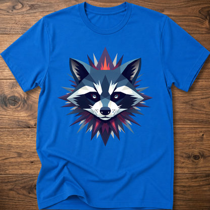 Royal blue raccoon graphic t-shirt with colorful galaxy raccoon face front print