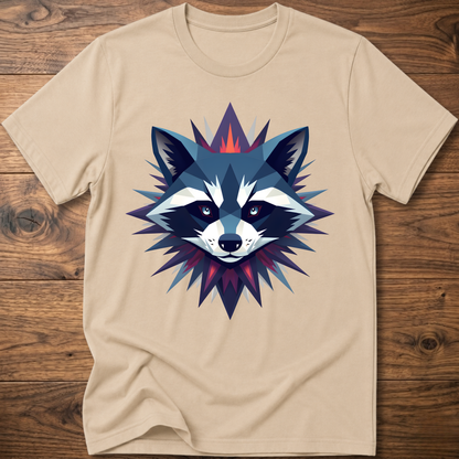 Sand raccoon graphic t-shirt with colorful galaxy raccoon face front print