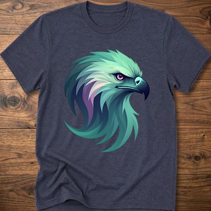 Aurora eagle head T-shirt in dark heather navy with teal and purple eagle graphic