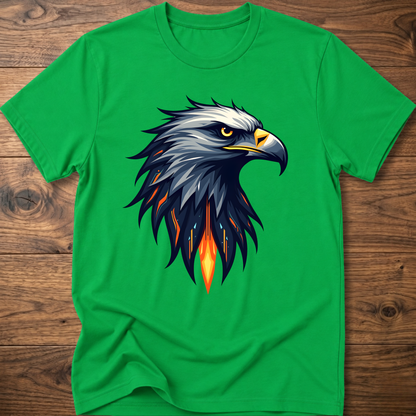 Irish green crew-neck t-shirt with geometric eagle head graphic on front