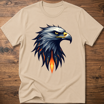 Sand crew-neck t-shirt with geometric eagle head graphic on front