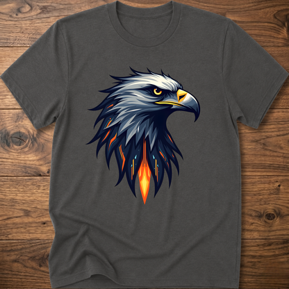 Dark heather gray crew-neck t-shirt with geometric eagle head graphic on front