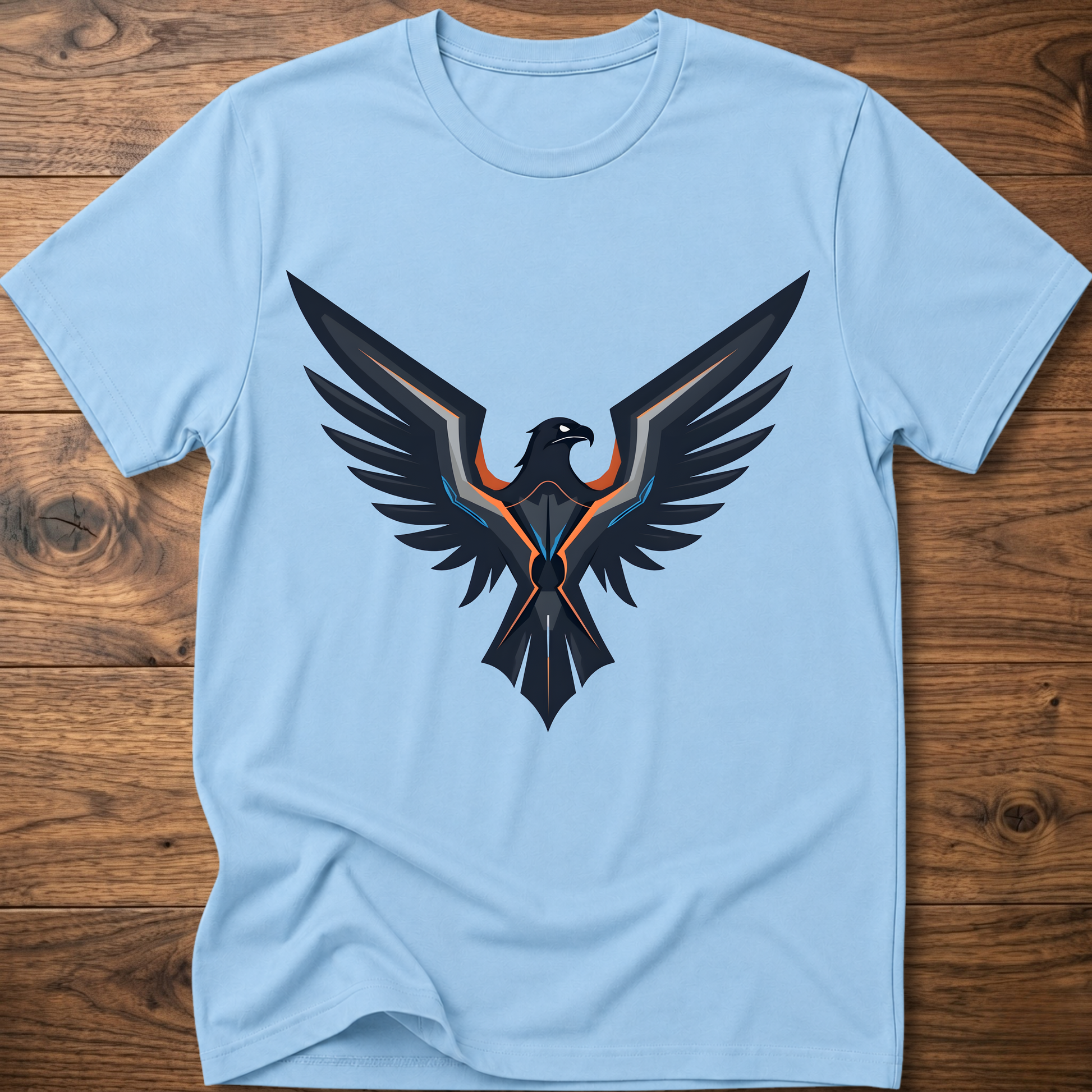 Light blue eagle graphic crew-neck T-shirt with large front print