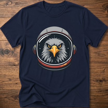 Navy crew-neck t-shirt with eagle astronaut head graphic on chest