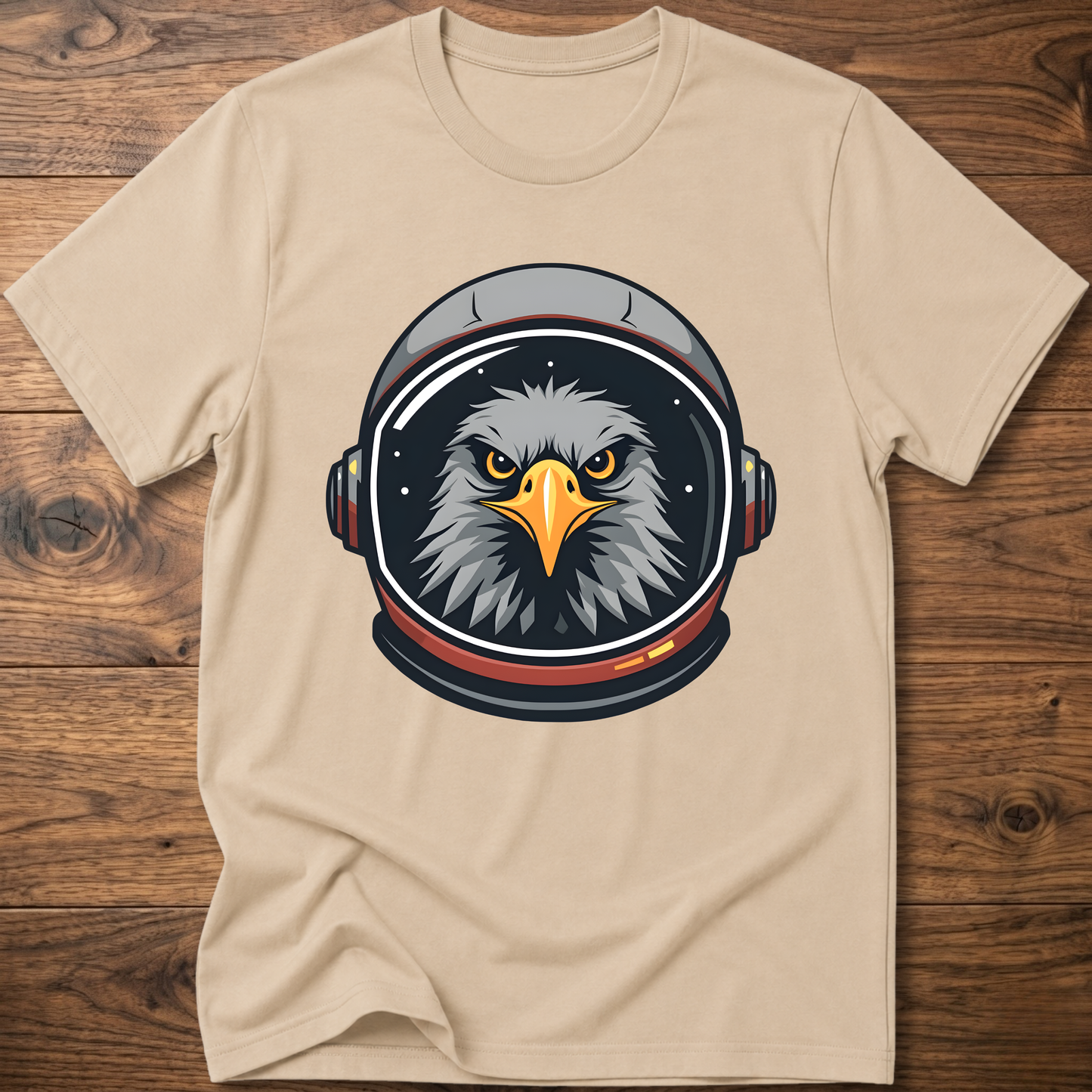 Sand crew-neck t-shirt with eagle astronaut head graphic on chest