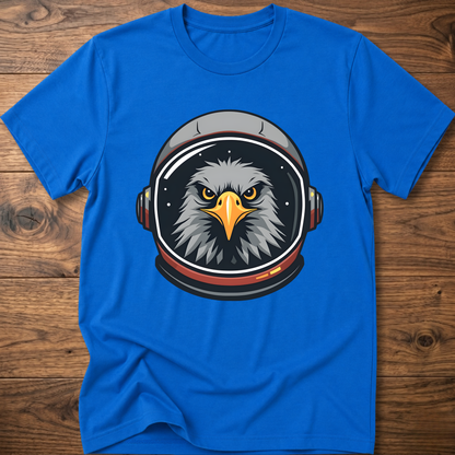 Royal blue crew-neck t-shirt with eagle astronaut head graphic on chest
