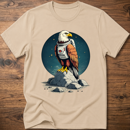 Sand T-shirt with astronaut-eagle graphic on dark circular space emblem