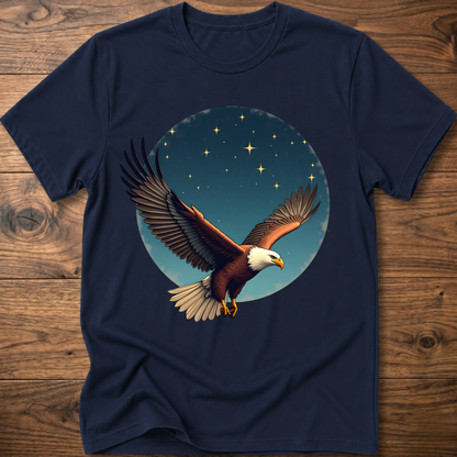 Navy crewneck T-shirt with eagle and starry sky graphic