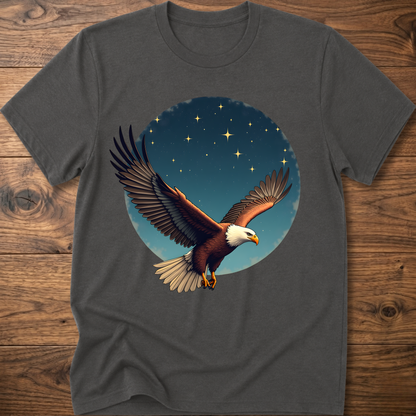 Dark gray crewneck T-shirt with eagle and starry sky graphic