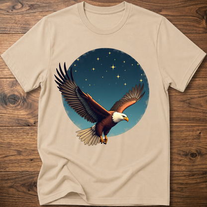 Sand beige crewneck T-shirt with eagle and starry sky graphic