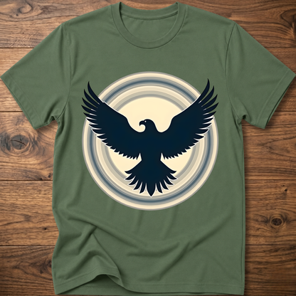 Green crewneck T-shirt with dark eagle and circular graphic print