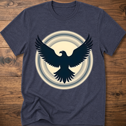 Dark heather gray crewneck T-shirt with dark eagle and circular graphic print
