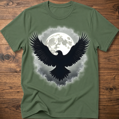 Military green crewneck t-shirt with large eagle and moon graphic on chest