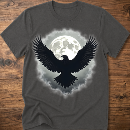 Charcoal crewneck t-shirt with large eagle and moon graphic on chest