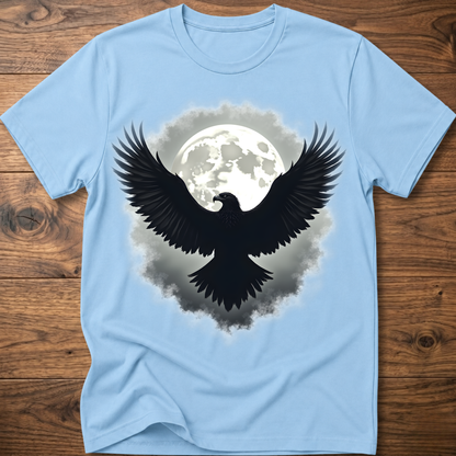 Light blue crewneck t-shirt with large eagle and moon graphic on chest