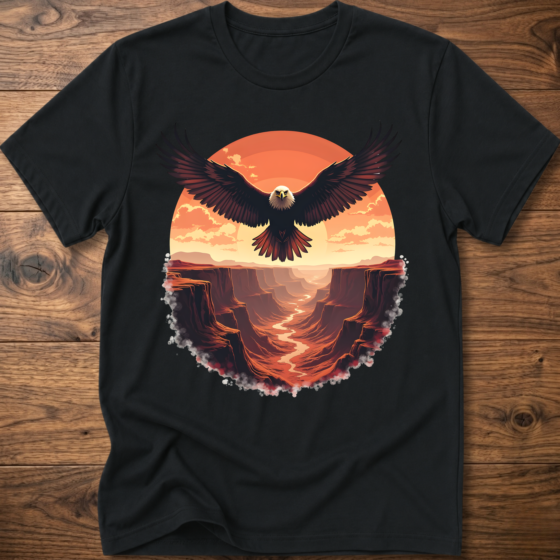 Vintage eagle graphic T-shirt in black, crew neck short sleeves