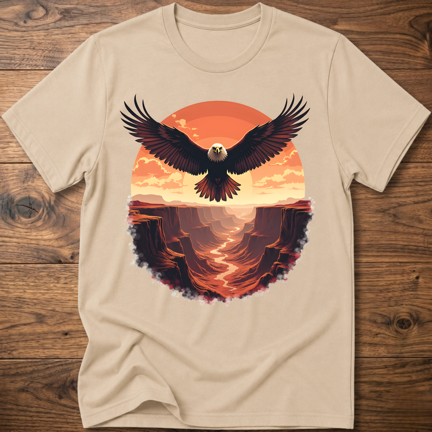 Vintage eagle graphic T-shirt in sand color, crew neck short sleeves