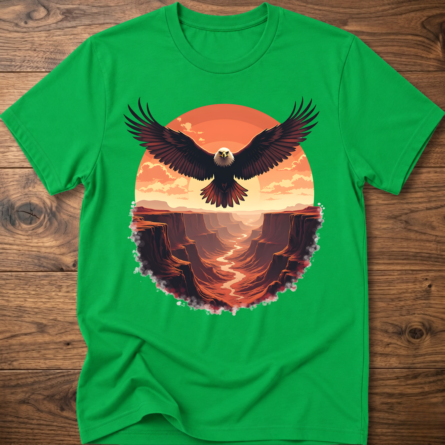 Vintage eagle graphic T-shirt in bright green, crew neck short sleeves