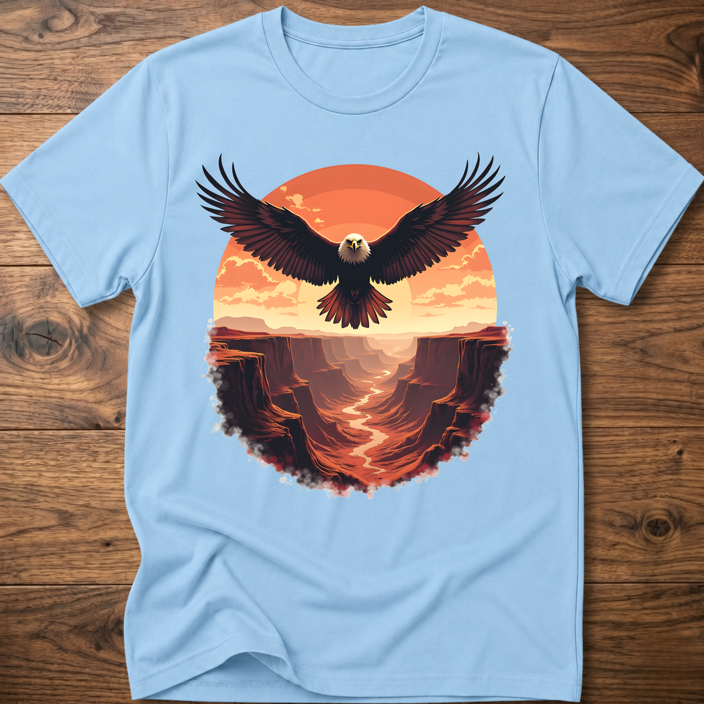 Vintage eagle graphic T-shirt in light blue, crew neck short sleeves