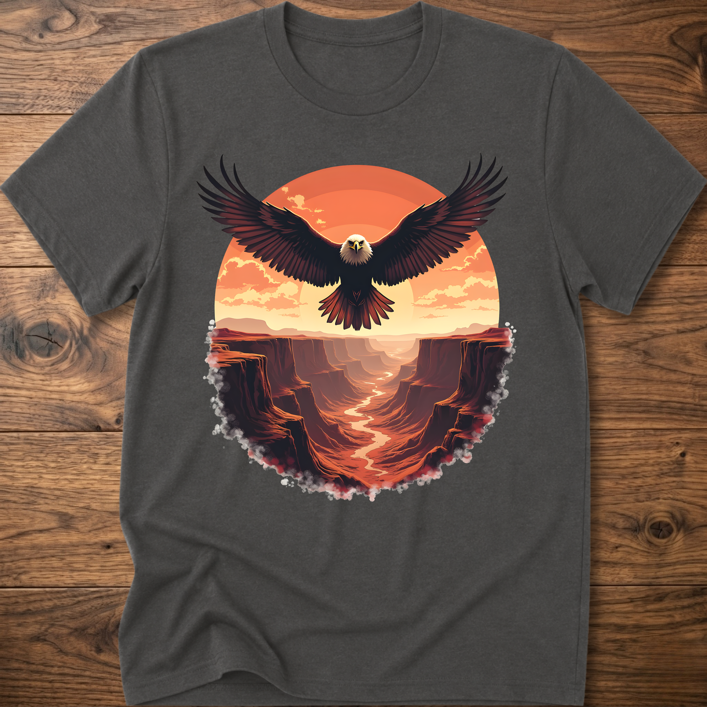 Vintage eagle graphic T-shirt in charcoal gray, crew neck short sleeves