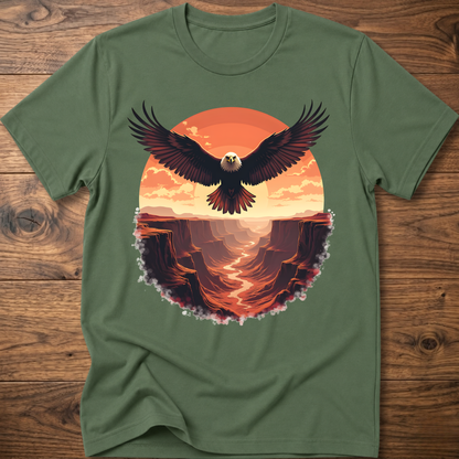 Vintage eagle graphic T-shirt in olive green, crew neck short sleeves