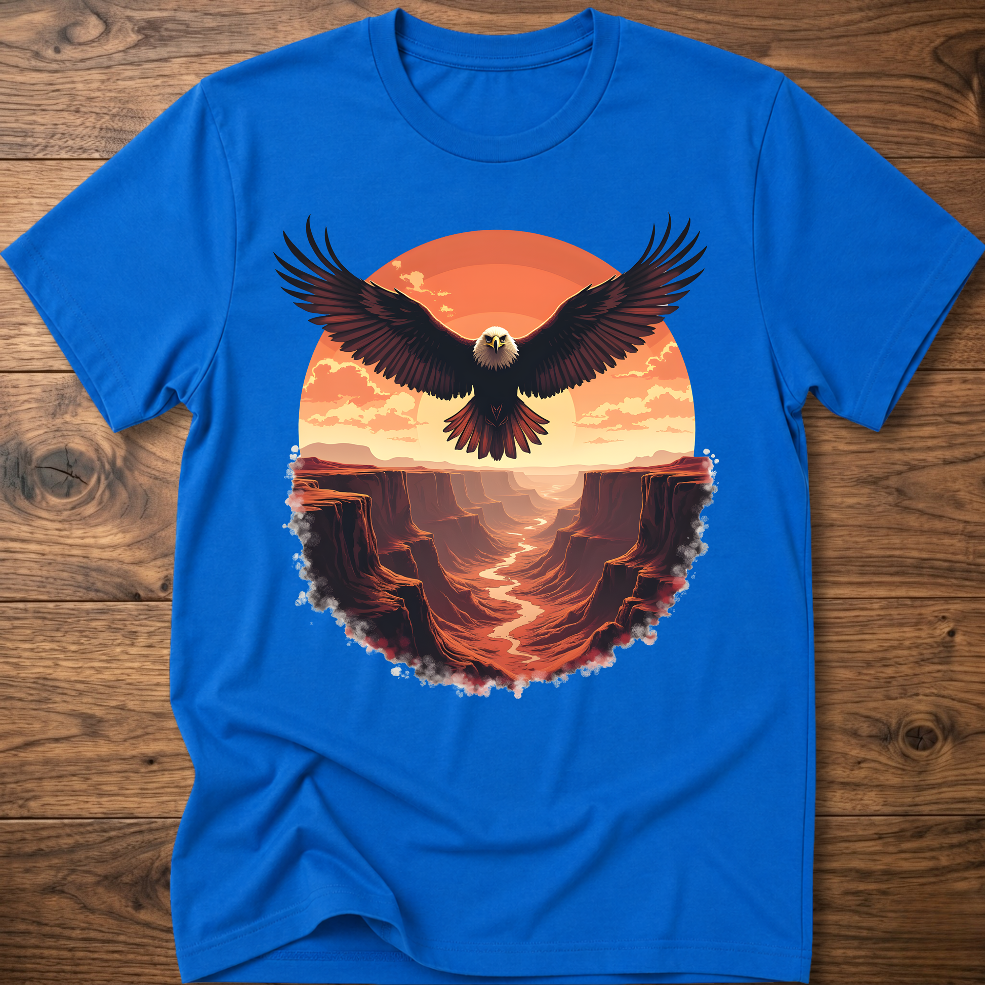 Vintage eagle graphic T-shirt in royal blue, crew neck short sleeves