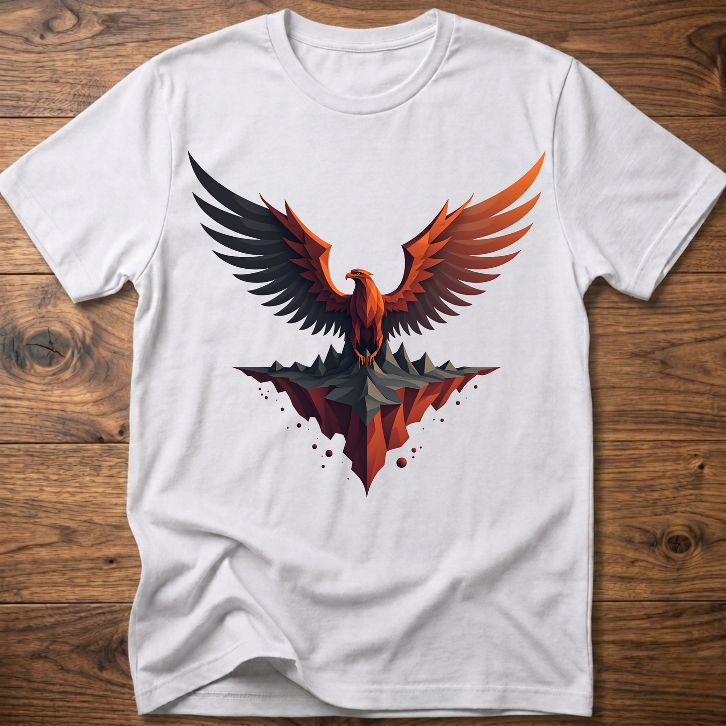 White t-shirt with colorful eagle graphic on the front