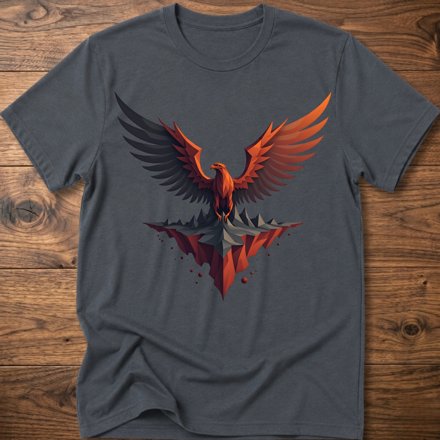 Dark gray t-shirt with colorful eagle graphic on the front