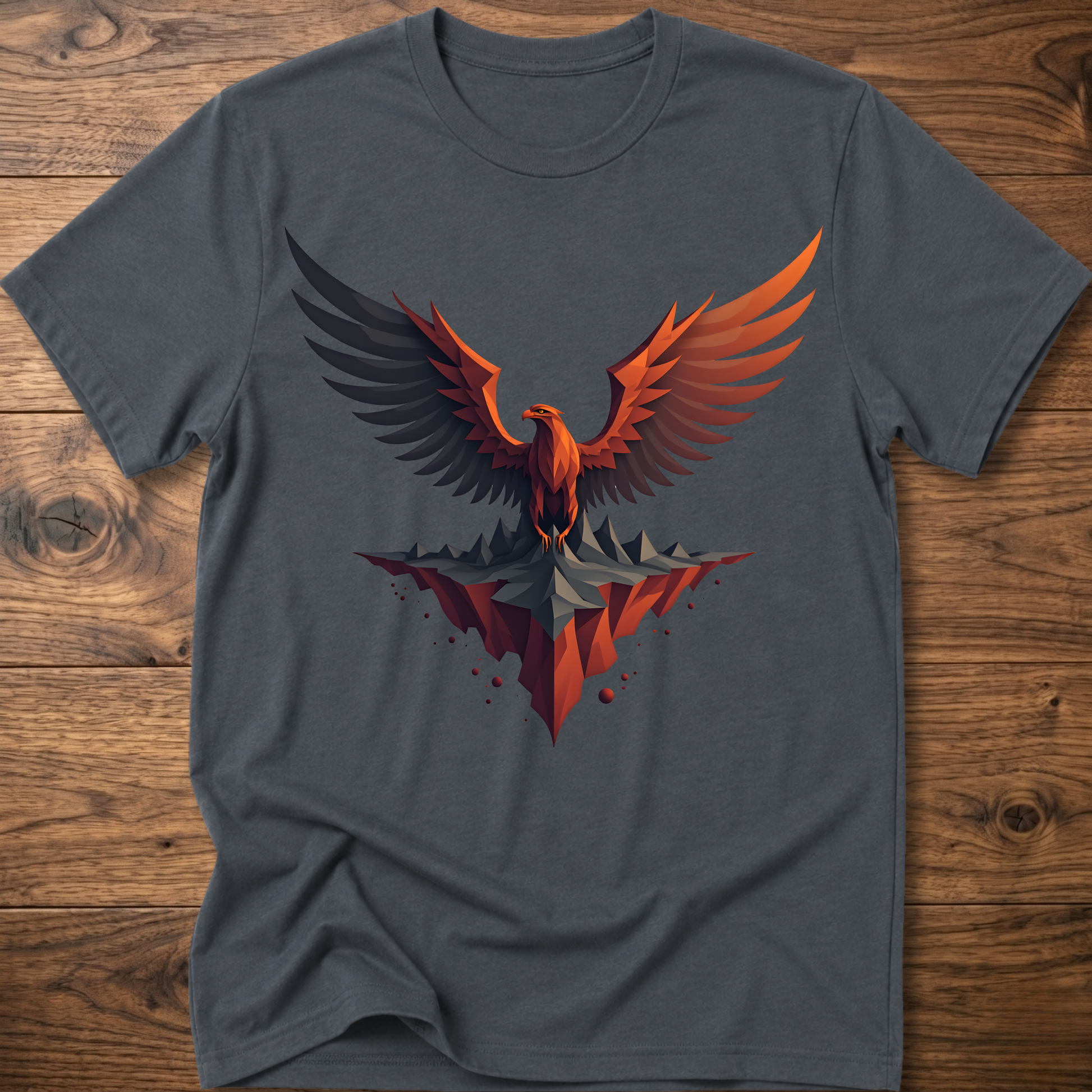 Dark gray t-shirt with colorful eagle graphic on the front