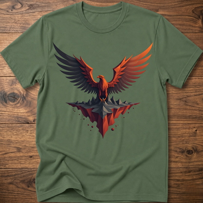 Military green t-shirt with colorful eagle graphic on the front