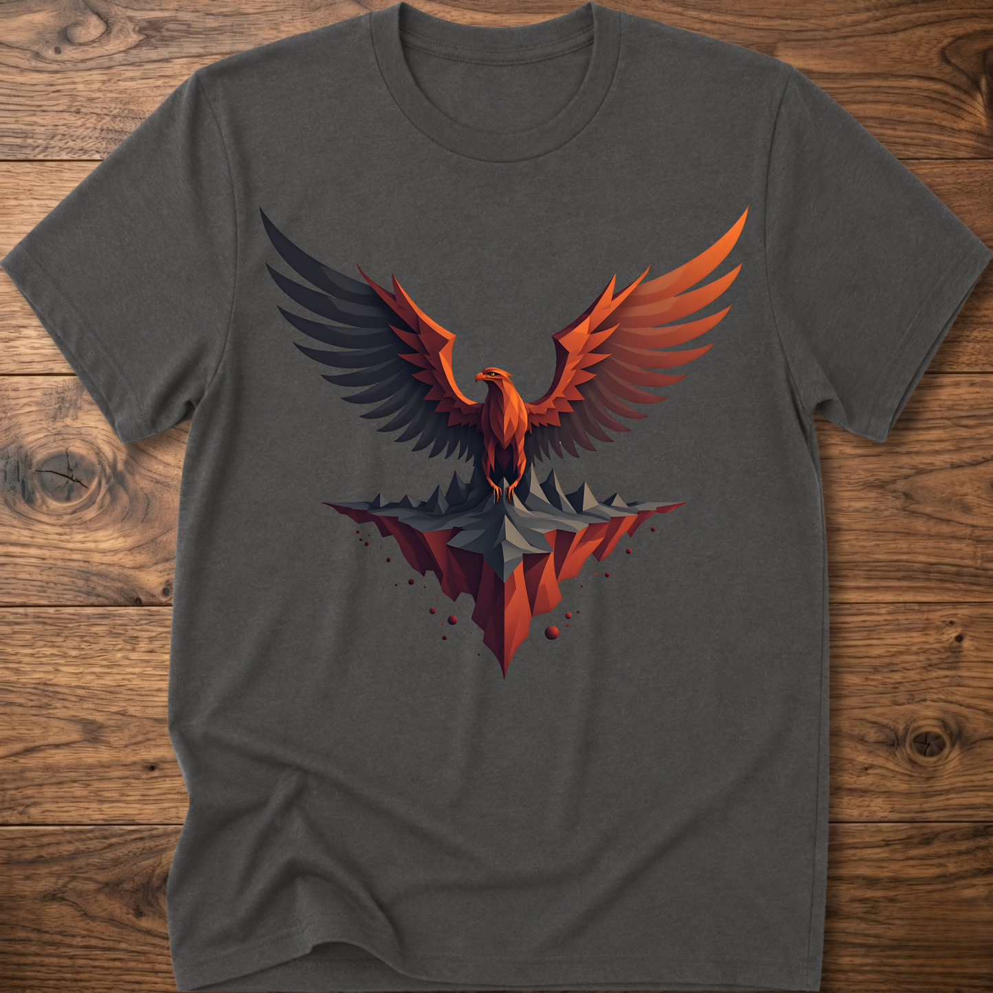 Charcoal gray t-shirt with colorful eagle graphic on the front